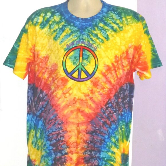 VTG Fruit of the Loom Tie Dye Peace Rainbow San Francisco T-Shirt Size: Large - Picture 1 of 7